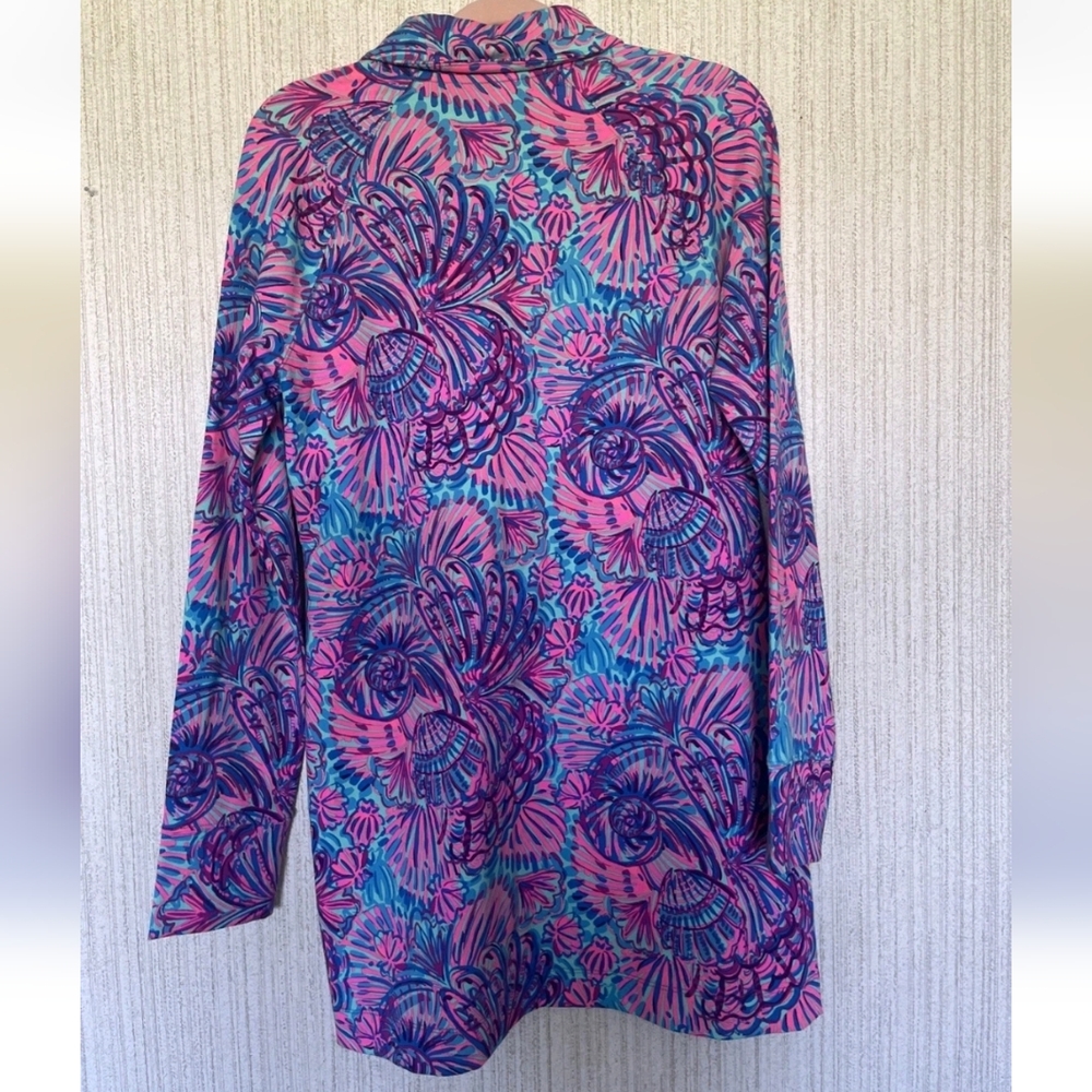 Lilly Pulitzer Medium Ports Dress In Turquoise Oasis Shelleidoscope Long Sleeves - Picture 10 of 11